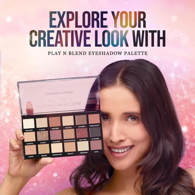Hilary Rhoda Play N Blend Eyeshadow Palette | Matte & Shimmer Finish | Super-fine Particles | 18 Trendy Colours | Available in 2 Variants | Blends Easily - 20g (Day Dreamer - Shade 01) thumbnail 3